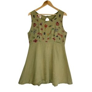 Vintage Tom Tom Linen Bug Dress M Insect Print Lagenlook 90s Artsy Forest Fairy